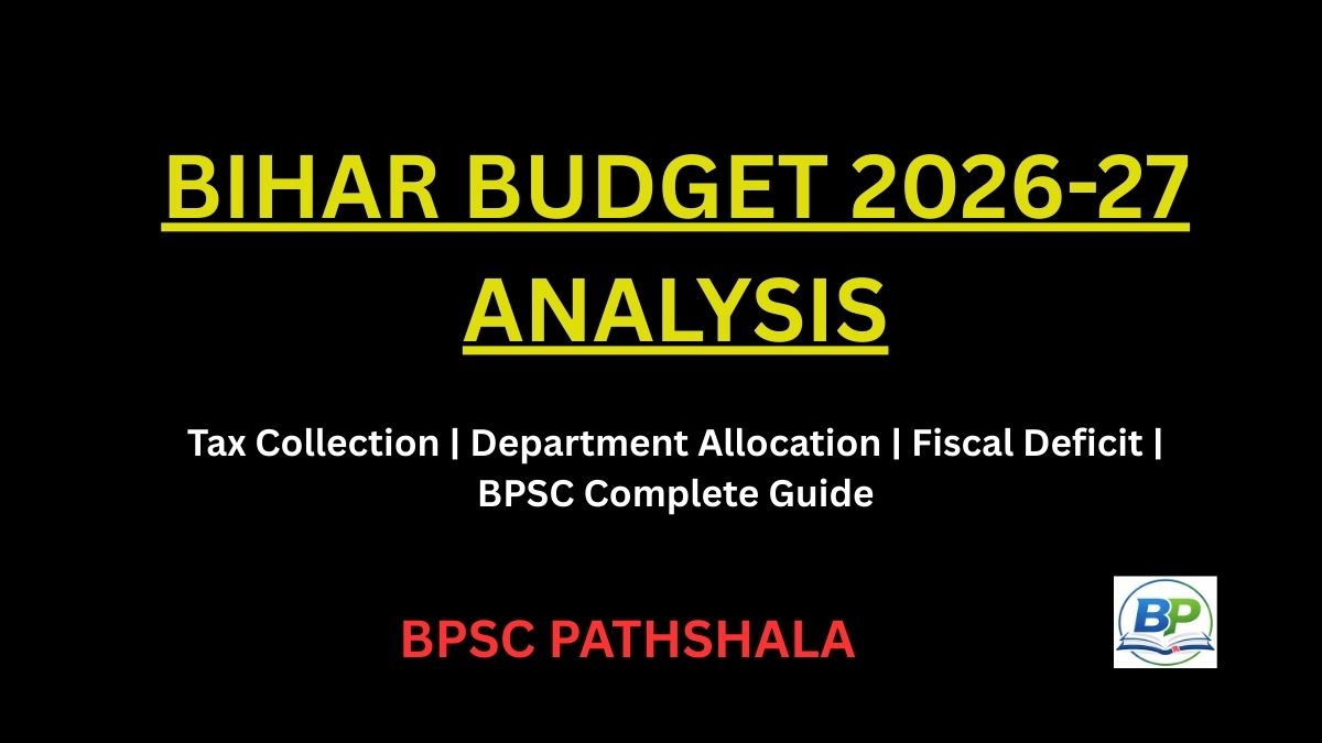 Bihar Budget 2026-27 analysis showing tax collection, fiscal deficit and department wise budget allocation for BPSC exam preparation