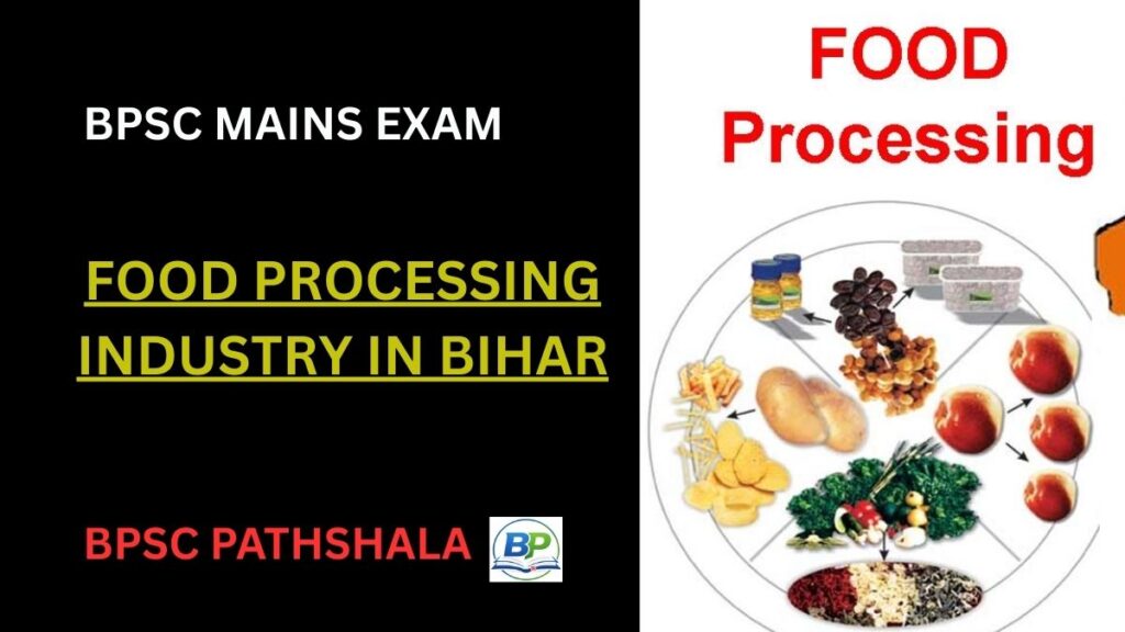 Food processing industry in Bihar showing agricultural produce, food processing units, and value addition activities