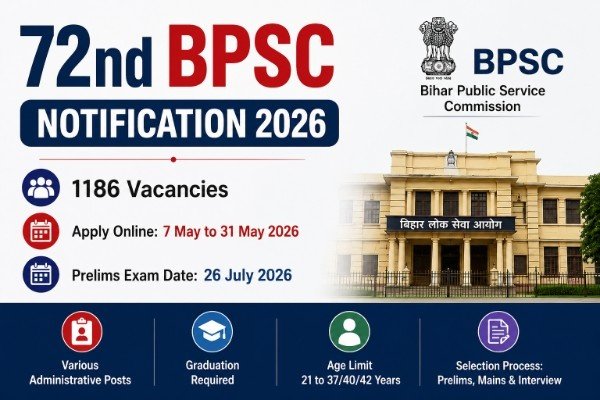 72nd BPSC Notification 2026 for 1186 vacancies