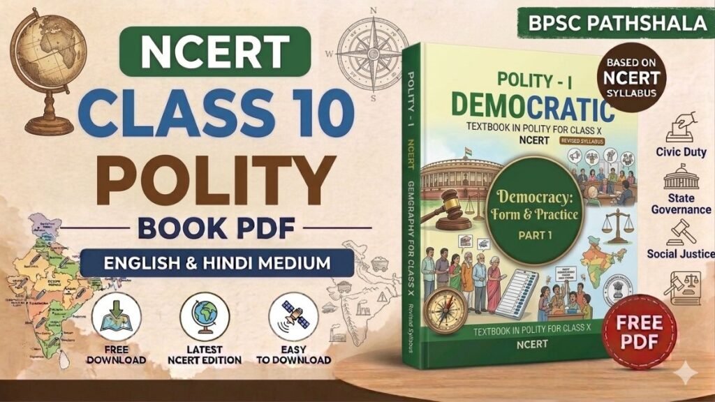 NCERT Class 10 Polity Book PDF free download in English and Hindi medium for school and government exam preparation