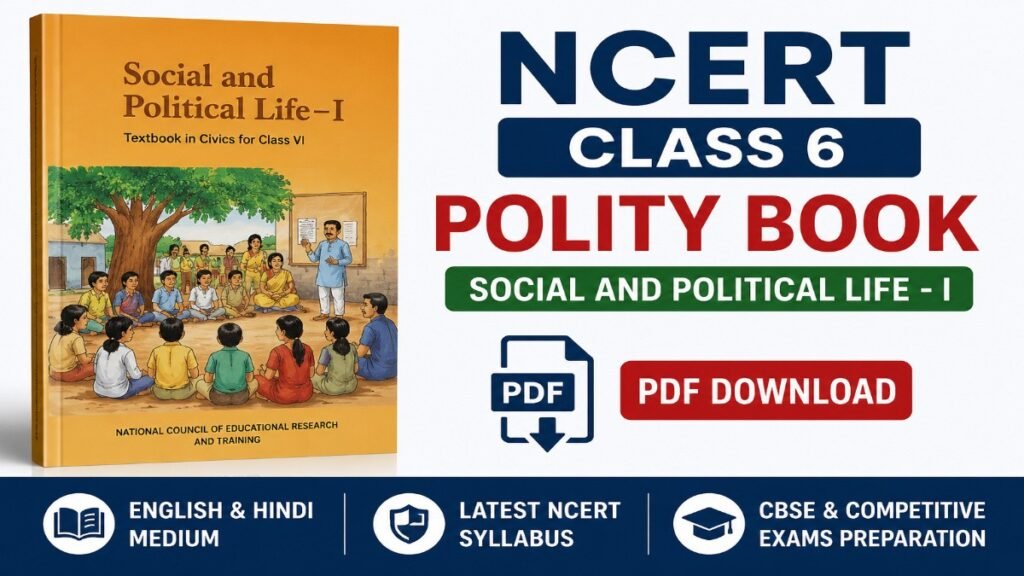 NCERT Class 6 Polity Book PDF Free Download in English and Hindi Medium – Social and Political Life Class 6 Civics Book Cover